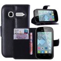 CUSTODIA FLIP ORIZZONTALE PELLE per ALCATEL ONE TOUCH POP C1 CON STAND, PORTA CARTE E CHIUSURA MAGNETICA COLORE NERO