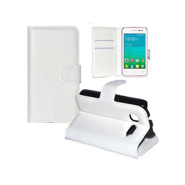 CUSTODIA FLIP ORIZZONTALE PELLE per ALCATEL ONE TOUCH POP C1 CON STAND, PORTA CARTE E CHIUSURA MAGNETICA COLORE BIANCO