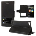 CUSTODIA FLIP ORIZZONTALE PELLE per BLACKBERRY Z3 CON FINESTRA, STAND E CHIUSURA MAGNETICA COLORE NERO