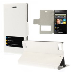 CUSTODIA FLIP ORIZZONTALE PELLE per BLACKBERRY Z3 CON FINESTRA, STAND E CHIUSURA MAGNETICA COLORE BIANCO