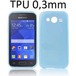 CUSTODIA GEL TPU SILICONE ULTRA SLIM 0,3mm per SAMSUNG G313H GALAXY TREND 2, G318 TREND 2 LITE COLORE AZZURRO TRASPARENTE