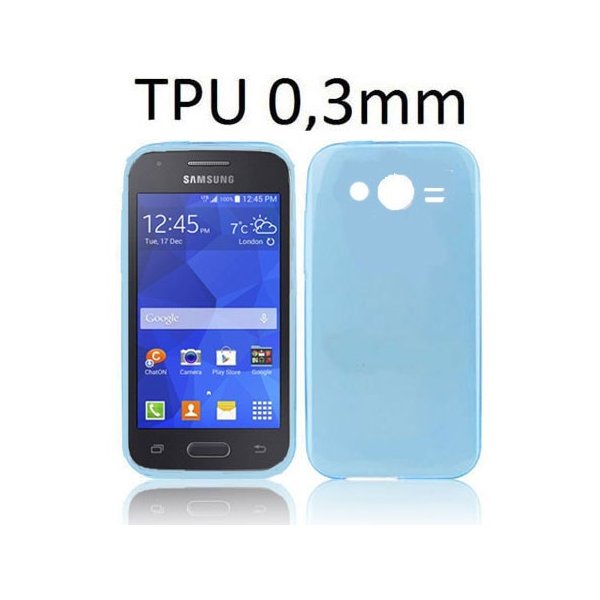 CUSTODIA GEL TPU SILICONE ULTRA SLIM 0,3mm per SAMSUNG G313H GALAXY TREND 2, G318 TREND 2 LITE COLORE AZZURRO TRASPARENTE