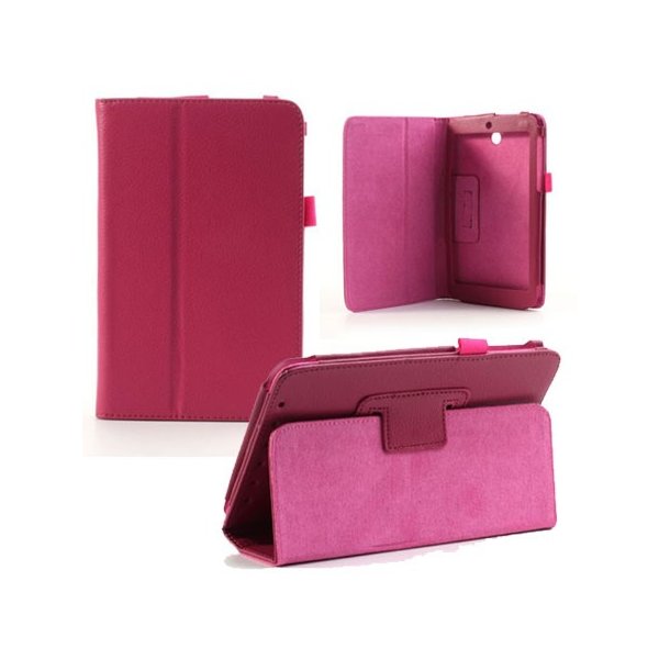 CUSTODIA BOOK ORIZZONTALE PELLE per ASUS MeMO PAD HD 7, ME173, ME173X 7" POLLICI CON STAND E PORTA PENNA COLORE ROSA