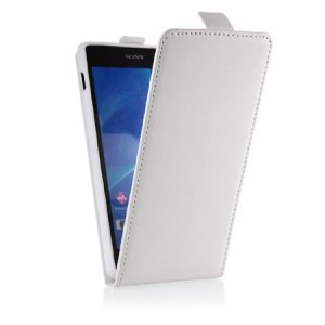 CUSTODIA FLIP VERTICALE SLIM PELLE per SONY XPERIA M2 CON INTERNO IN TPU SILICONE COLORE BIANCO