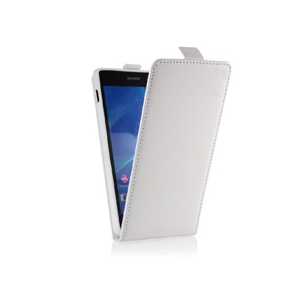 CUSTODIA FLIP VERTICALE SLIM PELLE per SONY XPERIA M2 CON INTERNO IN TPU SILICONE COLORE BIANCO