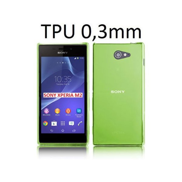 CUSTODIA GEL TPU SILICONE ULTRA SLIM 0,3mm per SONY XPERIA M2 COLORE VERDE TRASPARENTE