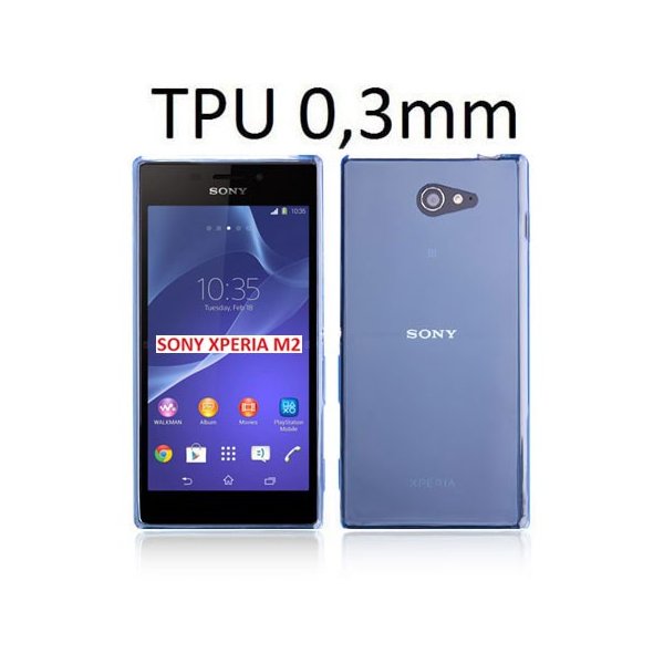 CUSTODIA GEL TPU SILICONE ULTRA SLIM 0,3mm per SONY XPERIA M2 COLORE AZZURRO TRASPARENTE