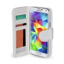 CUSTODIA FLIP ORIZZONTALE PELLE per SAMSUNG G800 GALAXY S5 MINI CON TASCHE PORTA CARTE COLORE BIANCO