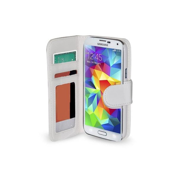 CUSTODIA FLIP ORIZZONTALE PELLE per SAMSUNG G800 GALAXY S5 MINI CON TASCHE PORTA CARTE COLORE BIANCO