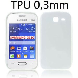 CUSTODIA GEL TPU SILICONE ULTRA SLIM 0,3mm per SAMSUNG G110 GALAXY POCKET 2 COLORE BIANCO TRASPARENTE