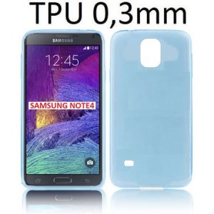 CUSTODIA GEL TPU SILICONE ULTRA SLIM 0,3mm per SAMSUNG GALAXY NOTE 4 COLORE AZZURRO TRASPARENTE