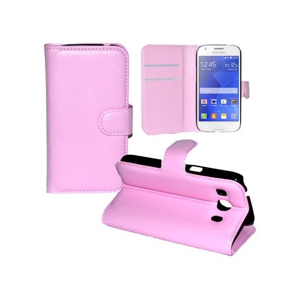 CUSTODIA FLIP ORIZZONTALE PELLE per SAMSUNG G357 GALAXY ACE 4 CON STAND, TASCHE PORTA CARTE E CHIUSURA MAGNETICA COLORE ROSA