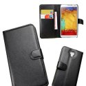 CUSTODIA FLIP ORIZZONTALE PELLE per SAMSUNG GALAXY NOTE 3 NEO CON STAND, TASCHE PORTA CARTE E CHIUSURA MAGNETICA COLORE NERO