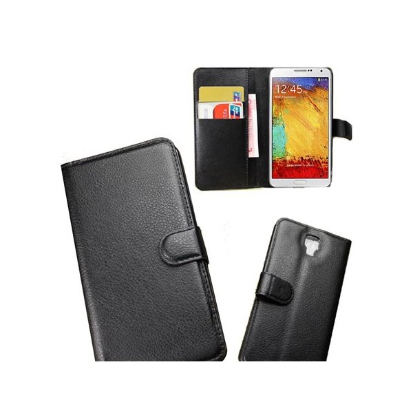 CUSTODIA FLIP ORIZZONTALE PELLE per SAMSUNG GALAXY NOTE 3 NEO CON STAND, TASCHE PORTA CARTE E CHIUSURA MAGNETICA COLORE NERO