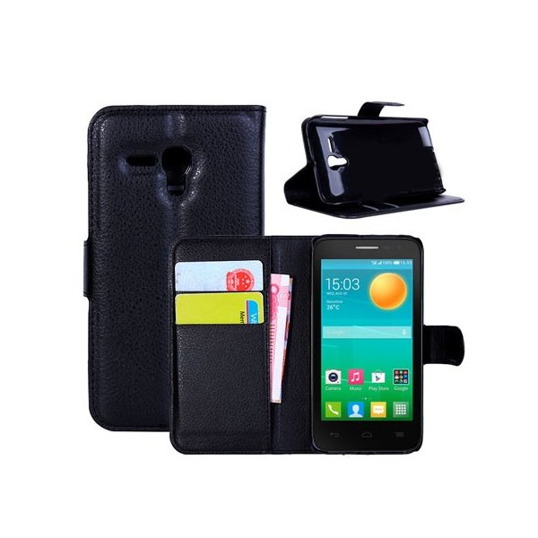 CUSTODIA FLIP ORIZZONTALE PELLE per ALCATEL ONE TOUCH POP D5 5038D CON STAND, PORTA CARTE E CHIUSURA MAGNETICA COLORE NERO