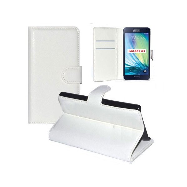 CUSTODIA FLIP ORIZZONTALE SIMILPELLE per SAMSUNG SM-A300 GALAXY A3 (NO VERSIONE 2016) CON STAND E PORTA CARTE COLORE BIANCO