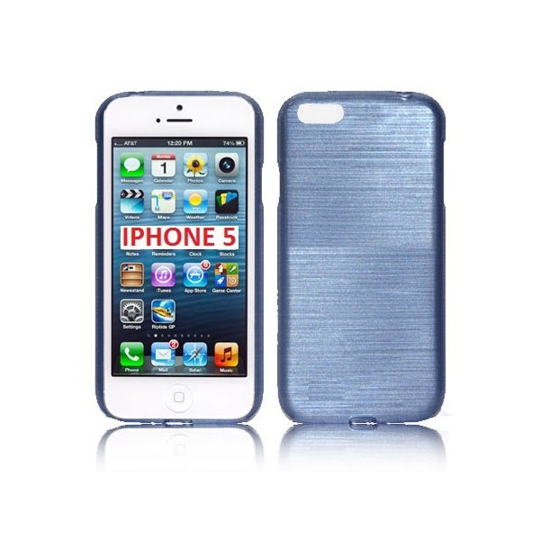 CUSTODIA TPU SILICONE per APPLE IPHONE 5, 5s COLORE BLU ACCIAIO EFFETTO METALLICO