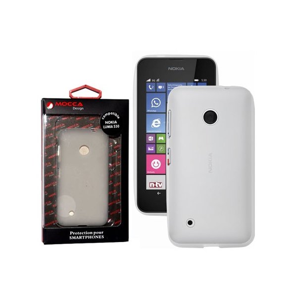 CUSTODIA GEL TPU SILICONE per NOKIA LUMIA 530 COLORE BIANCO-TRASPARENTE ALTA QUALITA' MOCCA BLISTER