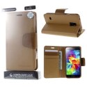 CUSTODIA FLIP ORIZZONTALE PELLE per SAMSUNG G900 GALAXY S5, S5 NEO CON INTERNO IN TPU SILICONE E STAND CARAMELLO SONATA BLISTER