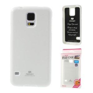 CUSTODIA GEL TPU SILICONE per SAMSUNG G900F GALAXY S5, S5 NEO COLORE BIANCO LUCIDO CON GLITTER ALTA QUALITA' MERCURY BLISTER