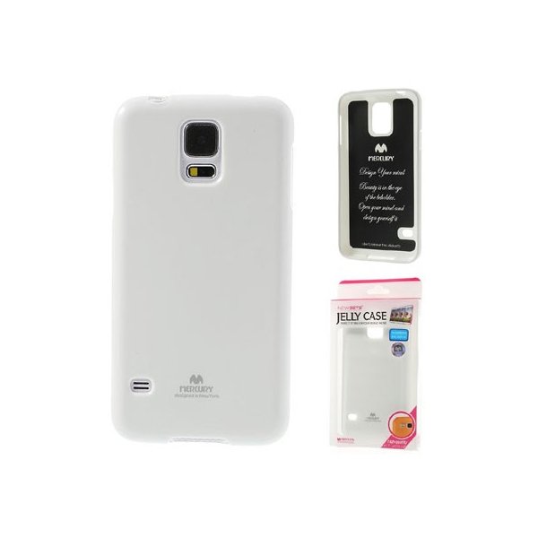 CUSTODIA GEL TPU SILICONE per SAMSUNG G900F GALAXY S5, S5 NEO COLORE BIANCO LUCIDO CON GLITTER ALTA QUALITA' MERCURY BLISTER