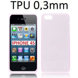 CUSTODIA GEL TPU SILICONE ULTRA SLIM 0,3mm per APPLE IPHONE 4, IPHONE 4s COLORE ROSA TRASPARENTE