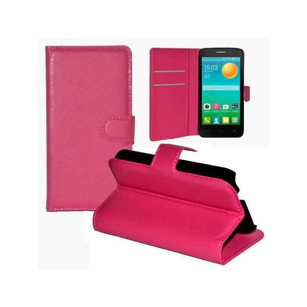 CUSTODIA FLIP ORIZZONTALE PELLE per ALCATEL ONE TOUCH POP D5 5038D CON STAND, PORTA CARTE E CHIUSURA MAGNETICA COLORE ROSA