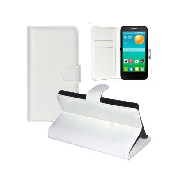 CUSTODIA FLIP ORIZZONTALE PELLE per ALCATEL ONE TOUCH POP D5 5038D CON STAND, PORTA CARTE E CHIUSURA MAGNETICA COLORE BIANCO