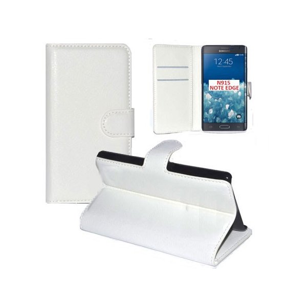 CUSTODIA FLIP ORIZZONTALE PELLE per SAMSUNG N915 GALAXY NOTE EDGE CON STAND, TASCHE PORTA CARTE E CHIUSURA MAGNETICA BIANCO