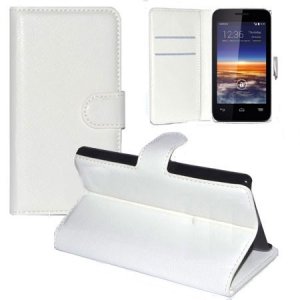 CUSTODIA FLIP ORIZZONTALE PELLE per VODAFONE SMART 4 MINI 785 CON STAND, PORTA CARTE E CHIUSURA MAGNETICA COLORE BIANCO