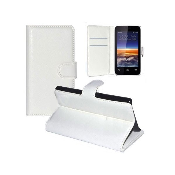 CUSTODIA FLIP ORIZZONTALE PELLE per VODAFONE SMART 4 MINI 785 CON STAND, PORTA CARTE E CHIUSURA MAGNETICA COLORE BIANCO