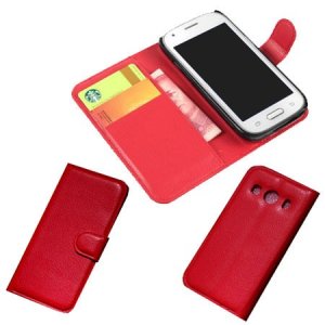 CUSTODIA FLIP ORIZZONTALE PELLE per SAMSUNG G357 GALAXY ACE 4 CON STAND, TASCHE PORTA CARTE E CHIUSURA MAGNETICA COLORE ROSSO