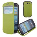 CUSTODIA FLIP ORIZZONTALE PELLE per SAMSUNG I9300 GALAXY S3 CON STAND, FINESTRA ID ED INTERNO IN TPU COLORE VERDE