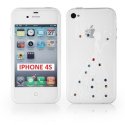 CUSTODIA TPU SILICONE per APPLE IPHONE 4, IPHONE 4s FANTASIA PRINCIPESSA CON STRASS SU SFUMATURA COLORE BIANCO