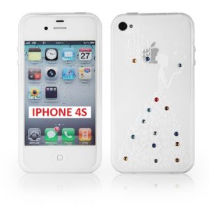 CUSTODIA TPU SILICONE per APPLE IPHONE 4, IPHONE 4s FANTASIA PRINCIPESSA CON STRASS SU SFUMATURA COLORE BIANCO