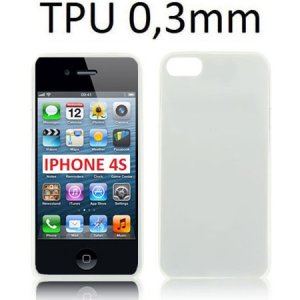 CUSTODIA GEL TPU SILICONE ULTRA SLIM 0,3mm per APPLE IPHONE 4, IPHONE 4s COLORE BIANCO TRASPARENTE