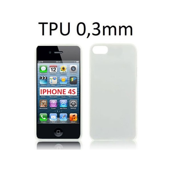 CUSTODIA GEL TPU SILICONE ULTRA SLIM 0,3mm per APPLE IPHONE 4, IPHONE 4s COLORE BIANCO TRASPARENTE