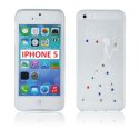 CUSTODIA TPU SILICONE per APPLE IPHONE 5, 5 S FANTASIA PRINCIPESSA CON STRASS SU SFUMATURA COLORE BIANCO