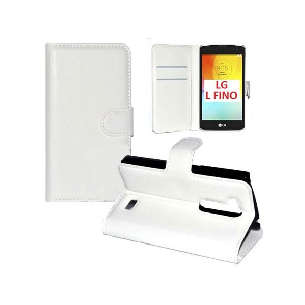 CUSTODIA FLIP ORIZZONTALE SIMILPELLE per LG L FINO, D290N, D295 CON STAND, TASCHE PORTA CARTE E CHIUSURA MAGNETICA COLORE BIANCO