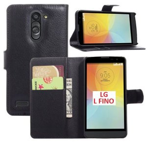 CUSTODIA FLIP ORIZZONTALE SIMILPELLE per LG L FINO, D290N, D295 CON STAND, TASCHE PORTA CARTE E CHIUSURA MAGNETICA COLORE NERO