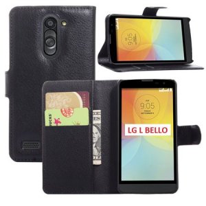 CUSTODIA FLIP ORIZZONTALE PELLE per LG L BELLO, D331, L PRIME, D337 CON STAND, PORTA CARTE E CHIUSURA MAGNETICA COLORE NERO