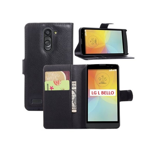 CUSTODIA FLIP ORIZZONTALE PELLE per LG L BELLO, D331, L PRIME, D337 CON STAND, PORTA CARTE E CHIUSURA MAGNETICA COLORE NERO