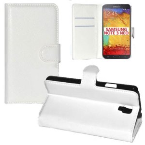 CUSTODIA FLIP ORIZZONTALE PELLE per SAMSUNG GALAXY NOTE 3 NEO CON STAND, TASCHE PORTA CARTE E CHIUSURA MAGNETICA COLORE BIANCO