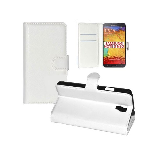 CUSTODIA FLIP ORIZZONTALE PELLE per SAMSUNG GALAXY NOTE 3 NEO CON STAND, TASCHE PORTA CARTE E CHIUSURA MAGNETICA COLORE BIANCO