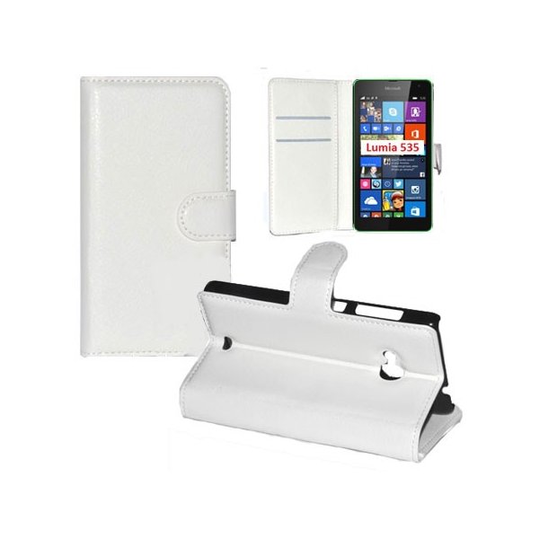 CUSTODIA FLIP ORIZZONTALE SIMILPELLE per MICROSOFT LUMIA 535 CON STAND, TASCHE PORTA CARTE E CHIUSURA MAGNETICA COLORE BIANCO