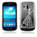 CUSTODIA TPU SILICONE per SAMSUNG S7562 GALAXY S DUOS, S7560, S7580  FANTASIA PRINCIPESSA CON STRASS SU SFUMATURA NERA