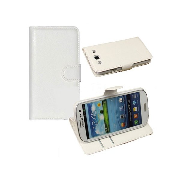 CUSTODIA FLIP ORIZZONTALE PELLE per SAMSUNG I9300 GALAXY S3, I9300i GALAXY S3 NEO CON STAND E TASCHE PORTA CARTE COLORE BIANCO