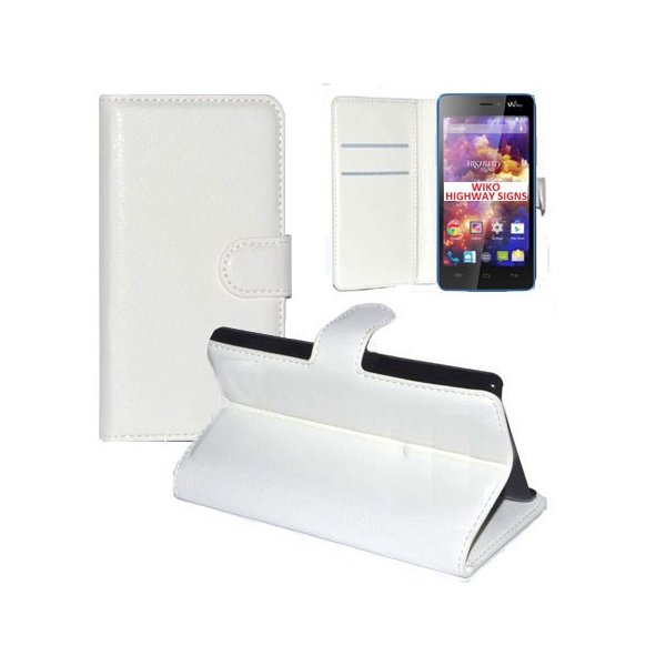 CUSTODIA FLIP ORIZZONTALE PELLE per WIKO HIGHWAY SIGNS CON STAND, PORTA CARTE E CHIUSURA MAGNETICA COLORE BIANCO