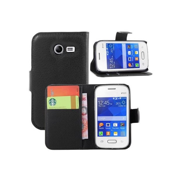 CUSTODIA FLIP ORIZZONTALE PELLE per SAMSUNG G110 GALAXY POCKET 2 CON STAND, TASCHE PORTA CARTE E CHIUSURA MAGNETICA NERO