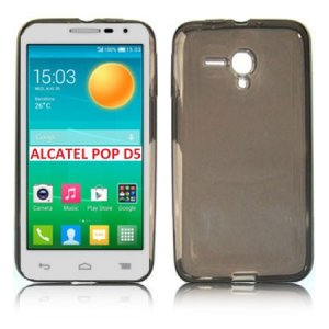 CUSTODIA GEL TPU SILICONE per ALCATEL ONE TOUCH POP D5 5038D COLORE NERO TRASPARENTE